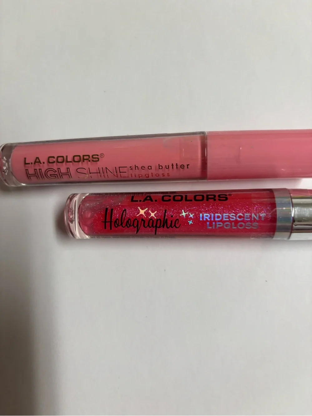 L.A. Colors Pink High Shine & Red Holographic Iridescent Lip Gloss Duo